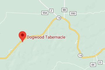 A map showing the location of Dogwood Tabernacle